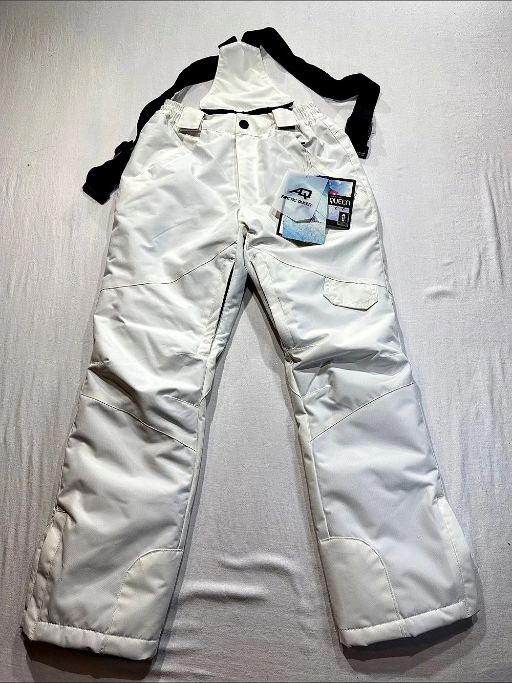 Arctic King & Arctic Queen White Ski Bib Pants Size Medium NWT removable straps